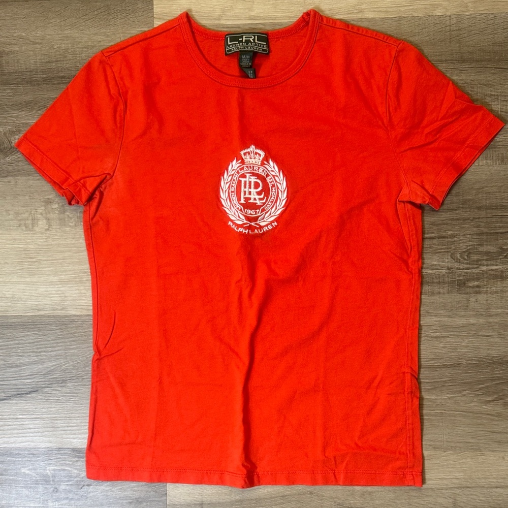 Vintage Lauren Ralph Lauren 100% Cotton Orange Embroidered T-Shirt